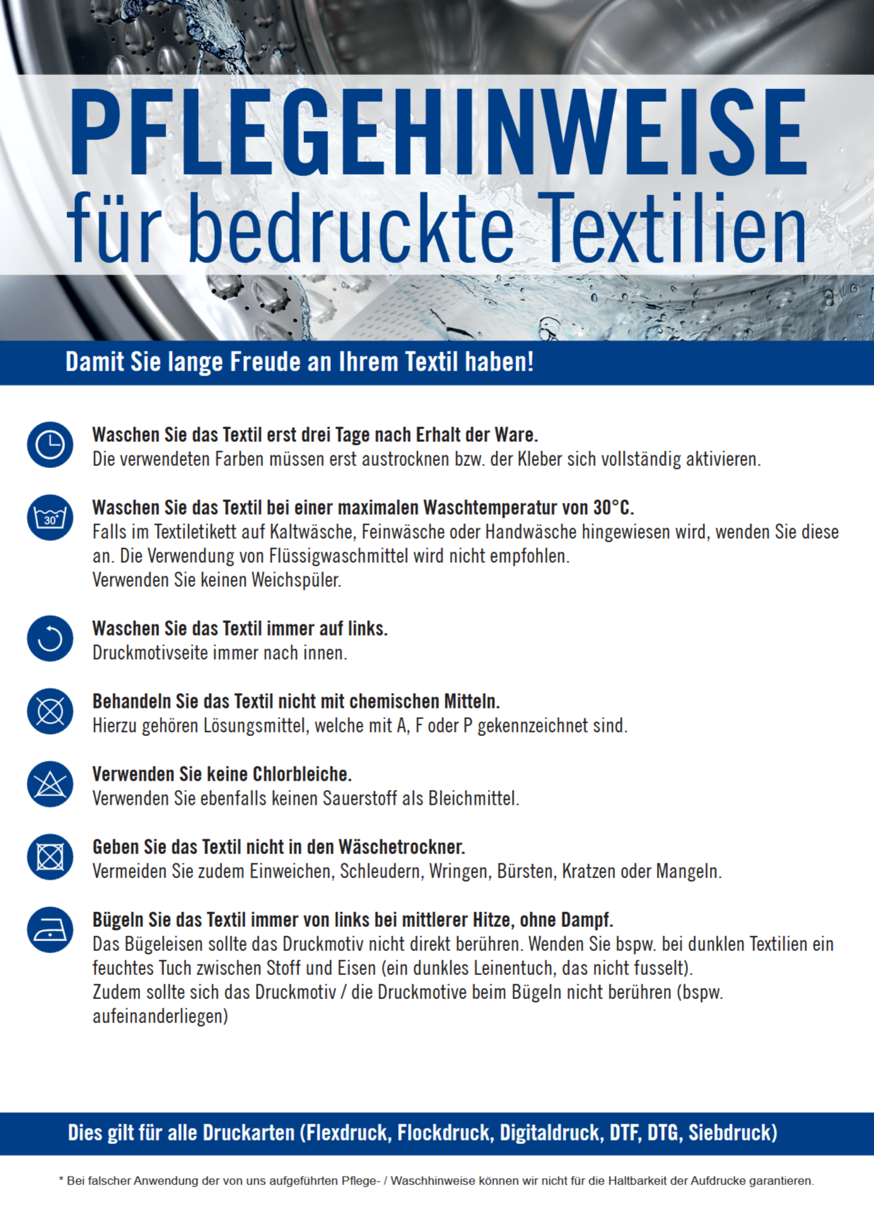 Pflegehinweise für bedruckte Textilien